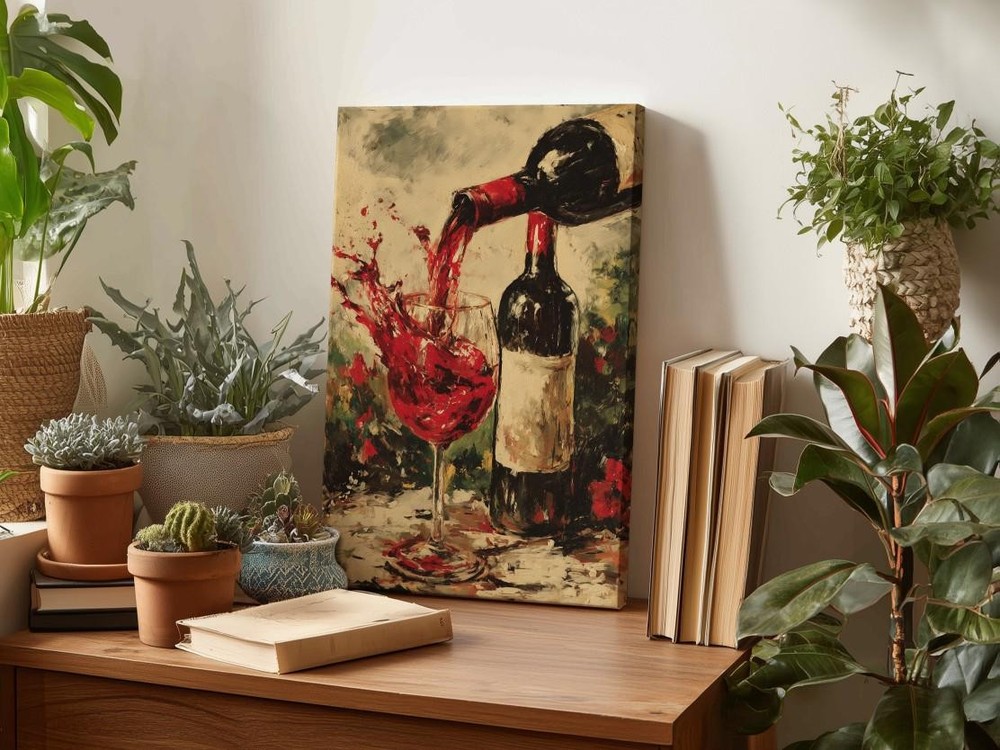 Red Wine Canvas Art Handcrafted Impressionistic Bar Kitchen Wall Decor