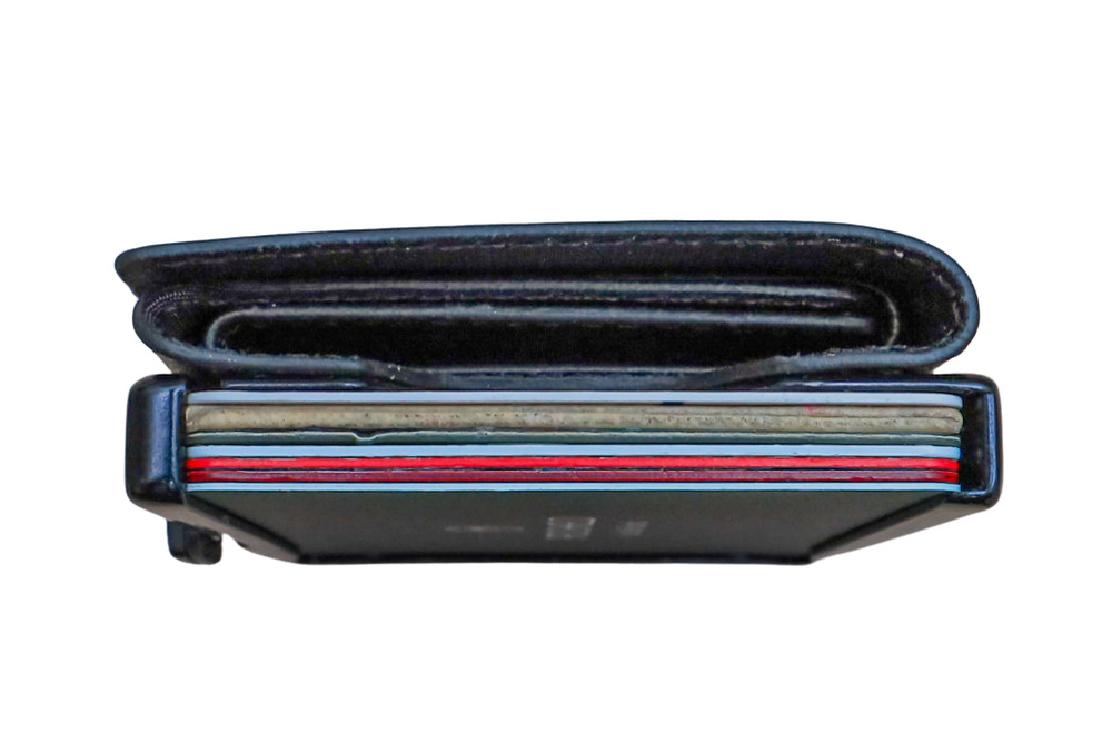RFID Blocking Slim Solid Leather Aluminum Wallet - ZNAP by slimpuro (Black)