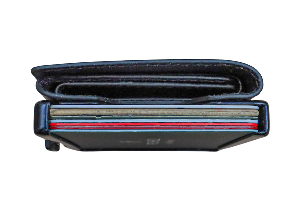 RFID Blocking Slim Solid Leather Aluminum Wallet - ZNAP by slimpuro (Black)