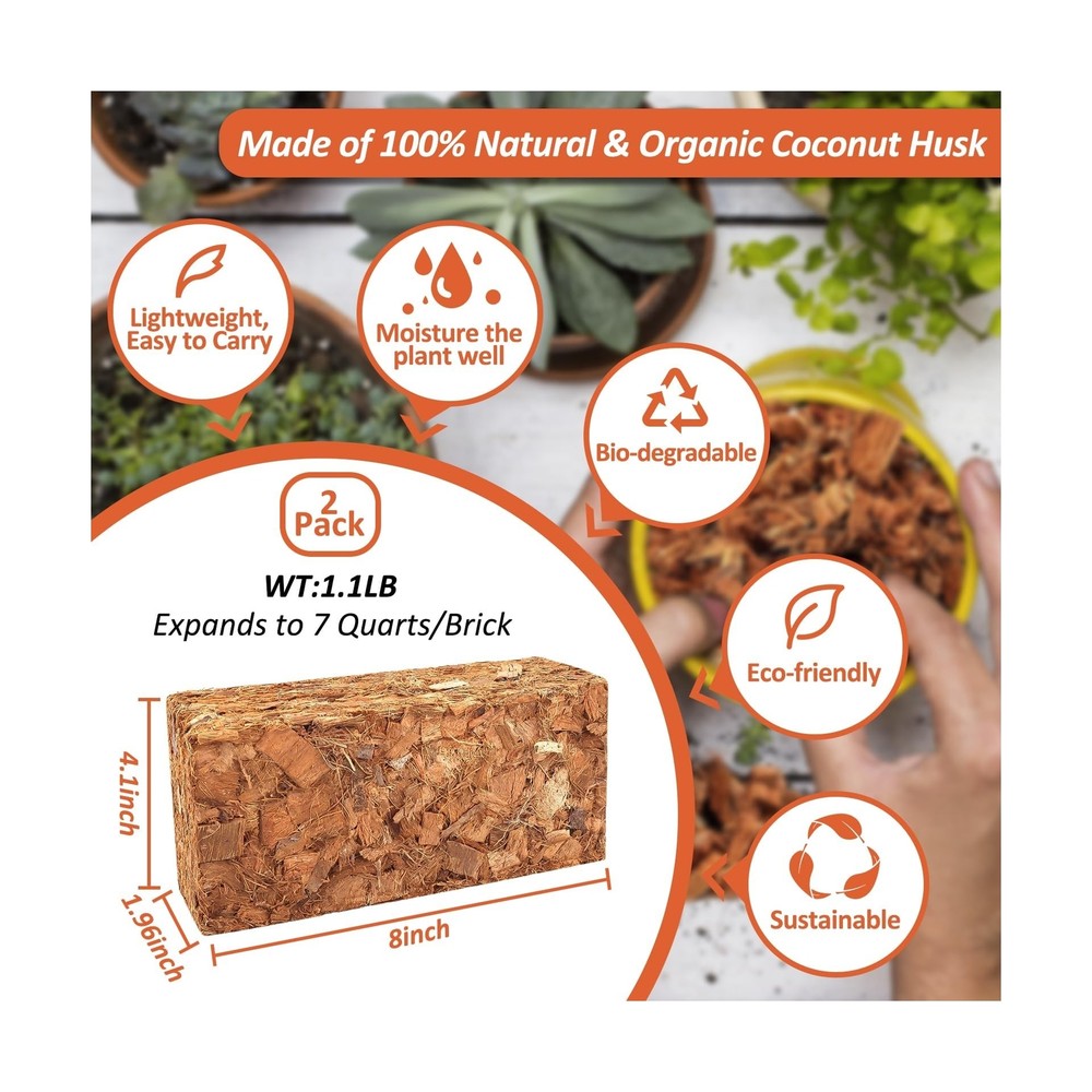 2 Pack Coco Chips Substrate for Plants- 2.2lb 100% Organic Coconut Husk Brick...