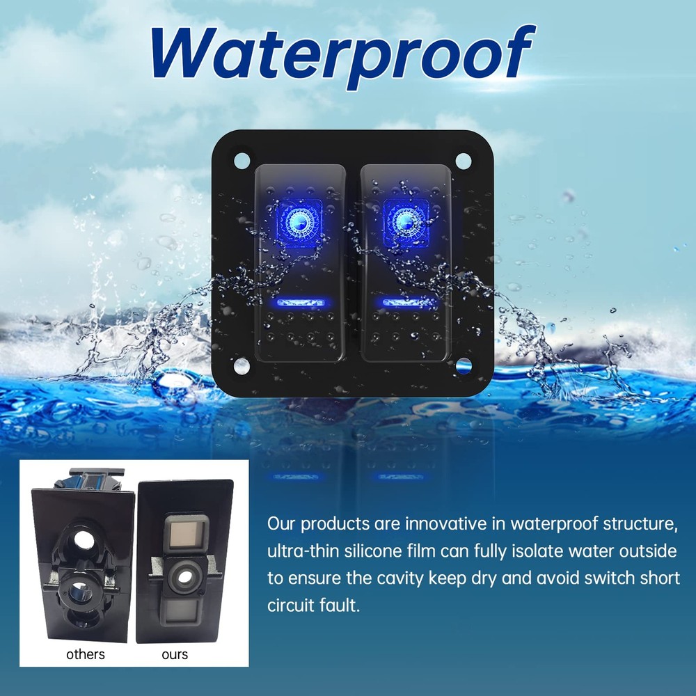 Switch Panel 2 Gang Aluminum Toggle Switch, Waterproof 12V/24V Marine Rocker ...