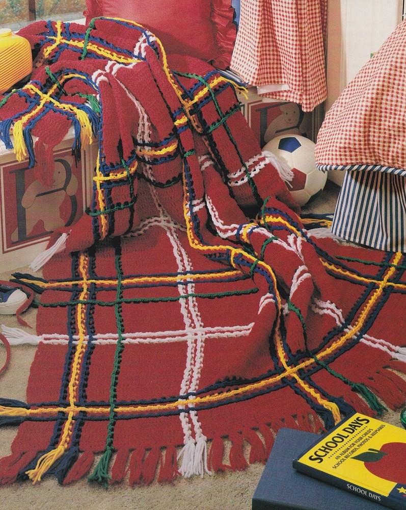 KID PLEASING Plaid Afghan /Crochet Pattern INSTRUCTIONS ONLY