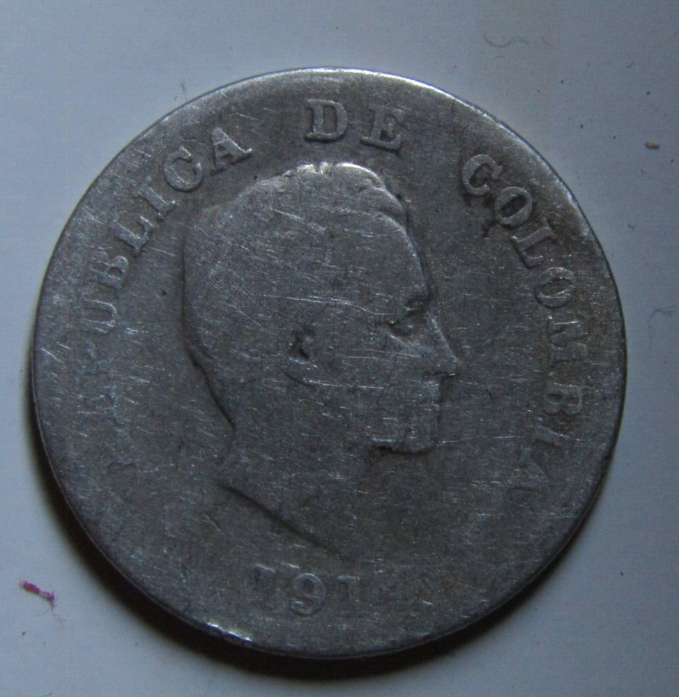 COLOMBIA - 1914 SILVER 20 CENT COIN