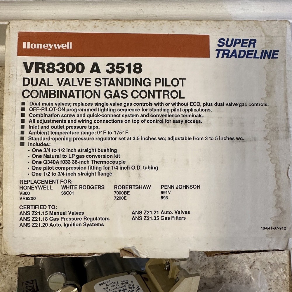 Honeywell VR8300A3518 Dual Valve Standing Pilot Combination Gas Control