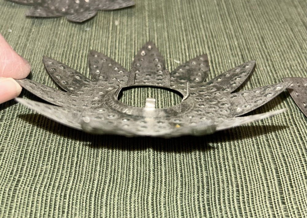 5 Vintage Christmas Silver Tin Flower Design String light Reflectors Covers