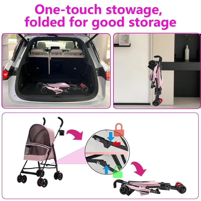 Durable Cat Stroller W/ 180° Panoramic Window Small Pets Easy Foldable New