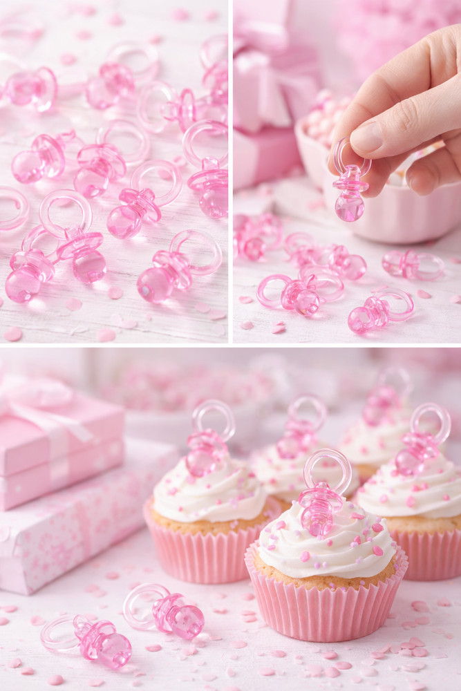 TRANSLUCENT PINK PACIFIERS (plastic) 36 ct, 2.5''