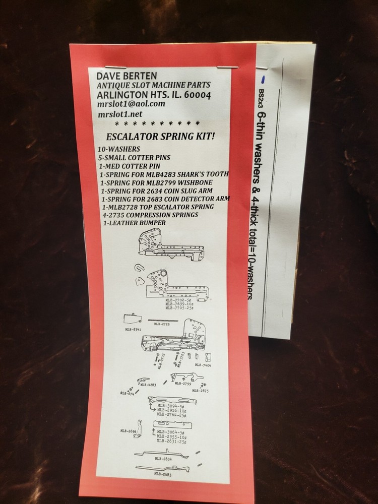 MILLS REPLACMENT ESCALATOR SPRING SET MILLS ESC  ANTIQUE SLOT MACHINE