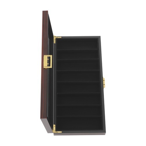 Elegant Ebony Knife Storage Box with Visual Lid & Secure Lock - 8 Compartments