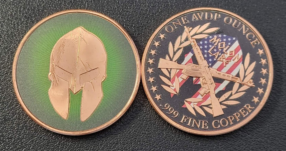 2- 1 oz Colorized Copper Rounds Spartan