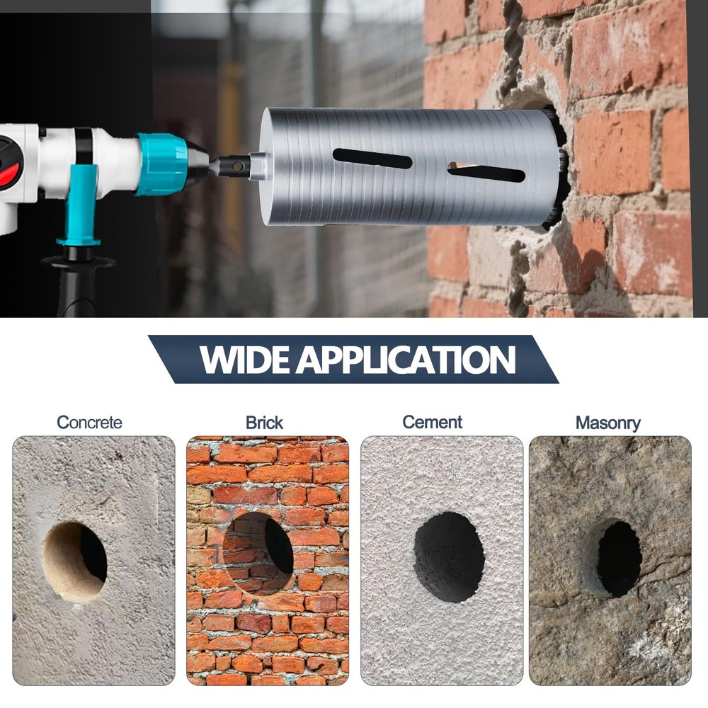 2 inch Diamond Dry Core Drill Bit, 10" Drilling Depth, 5/8"-11 Thread Core Drill