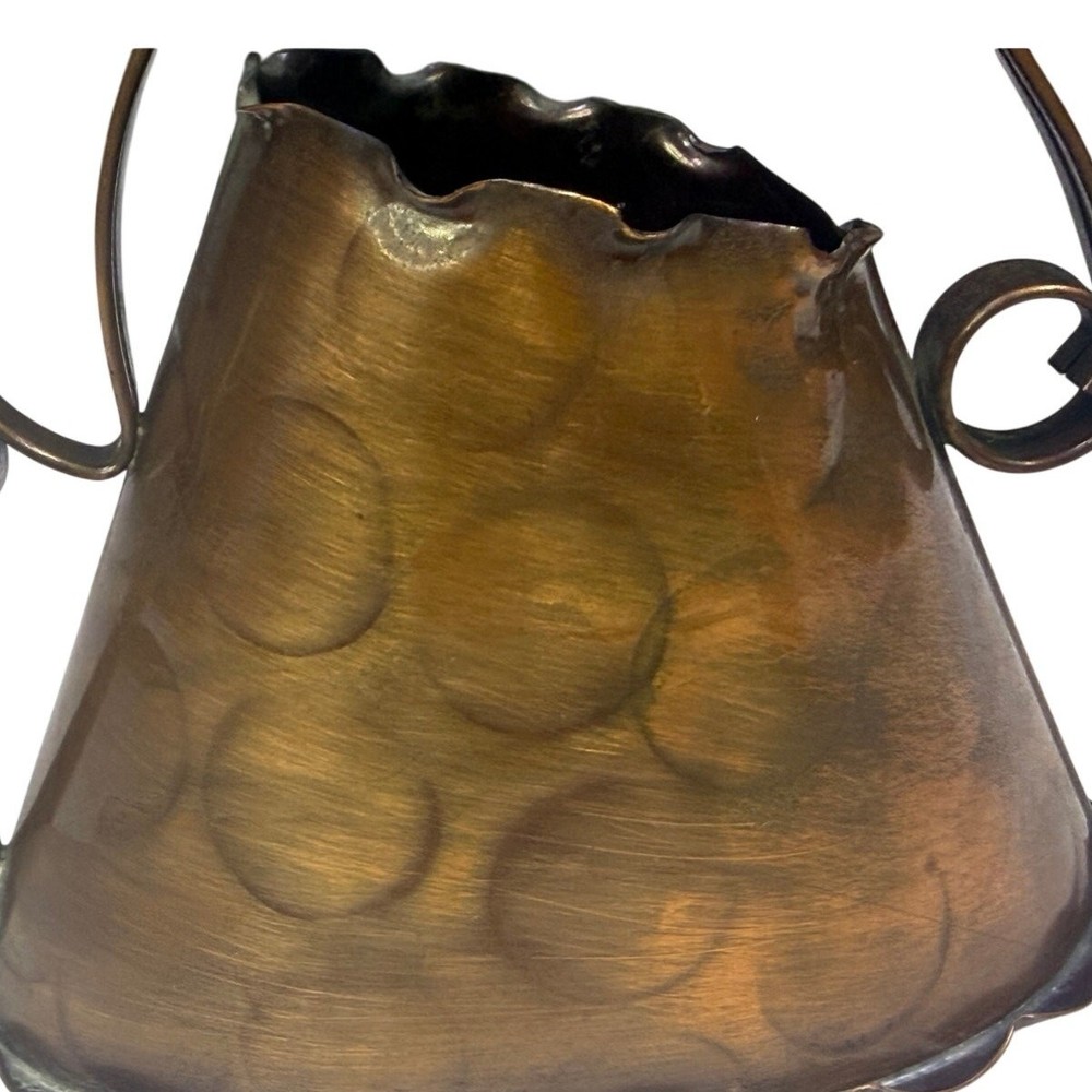 Vintage Hammered Copper Watering Can Decorative Pitcher Scroll Handle Rustic 12”