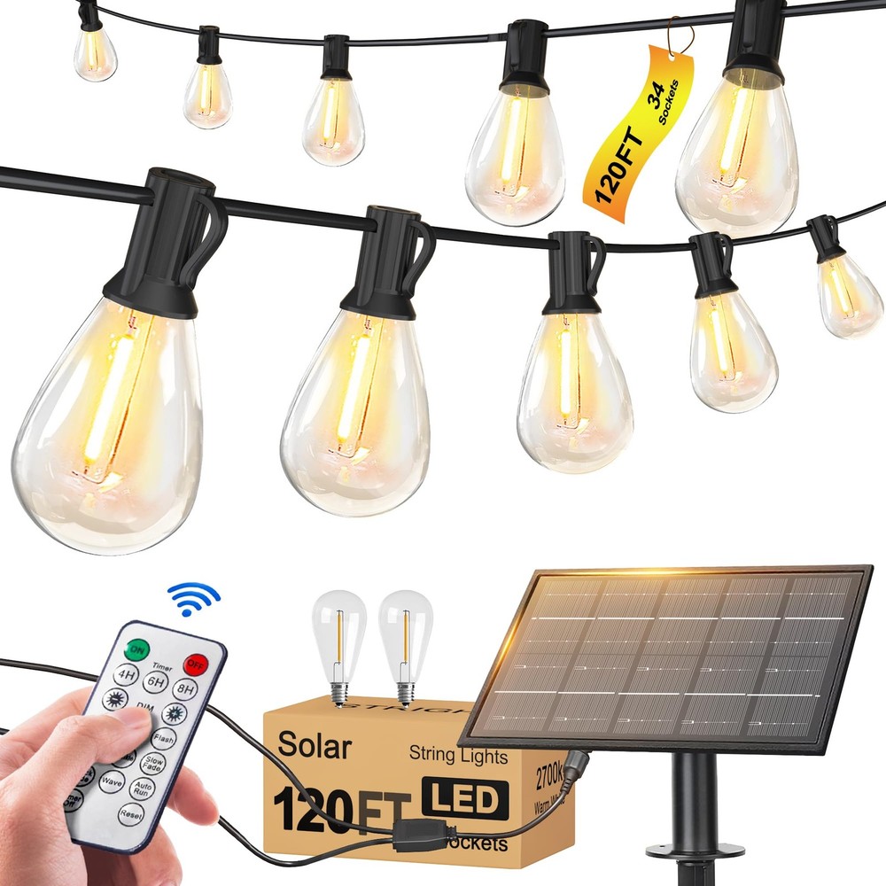 Solar String Lights for Outside 120FT with Remote 8 Lights Mode, Weatherproof...