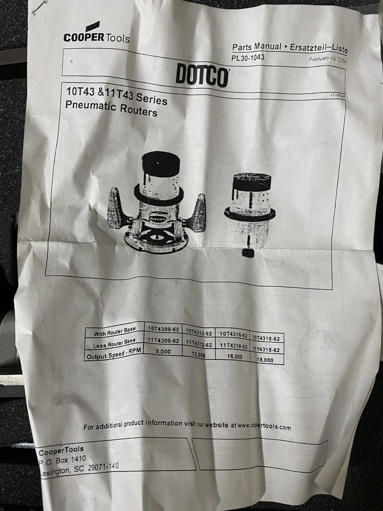 Dotco Pneumatic Base Router 10T4318-62