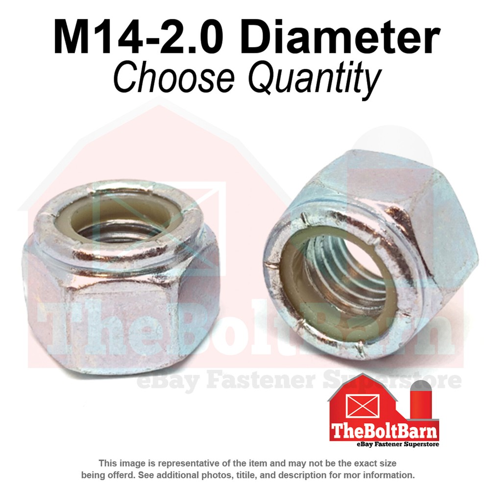 M14-2.0 Class 10 Nylon Insert Hex Nuts Zinc Clear Coarse Thread (Pick Quantity)