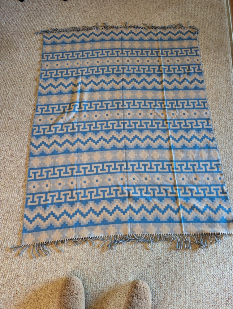 Peruvian blanket 49"x63" baby alpaca blue or red same pattern on both... new!