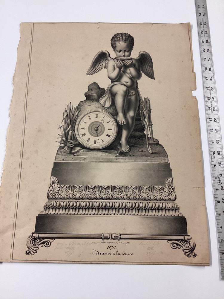 3 Large Antique Clock Lithographs No Other Examples Found