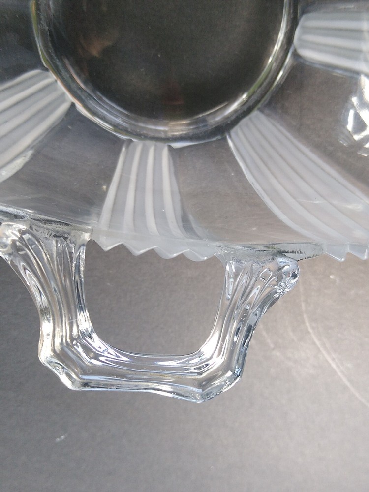 *Fostoria Sunray Clear Glass Single Handle triangle shaped dish 5.75"w/ handle