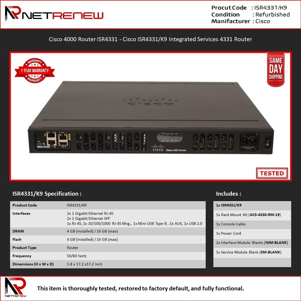 Cisco ISR4331/K9 Integrated Services Router