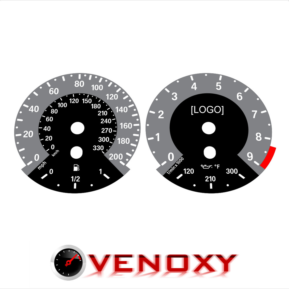 BMW E90 M3 mph+kmh Gray 1M-style Custom Gauge Faces + illuminated logo