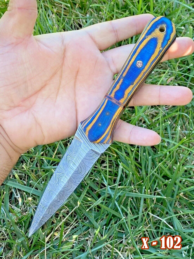 EDC handmade Damascus steel hunter fixed blade double edged dagger boot knife
