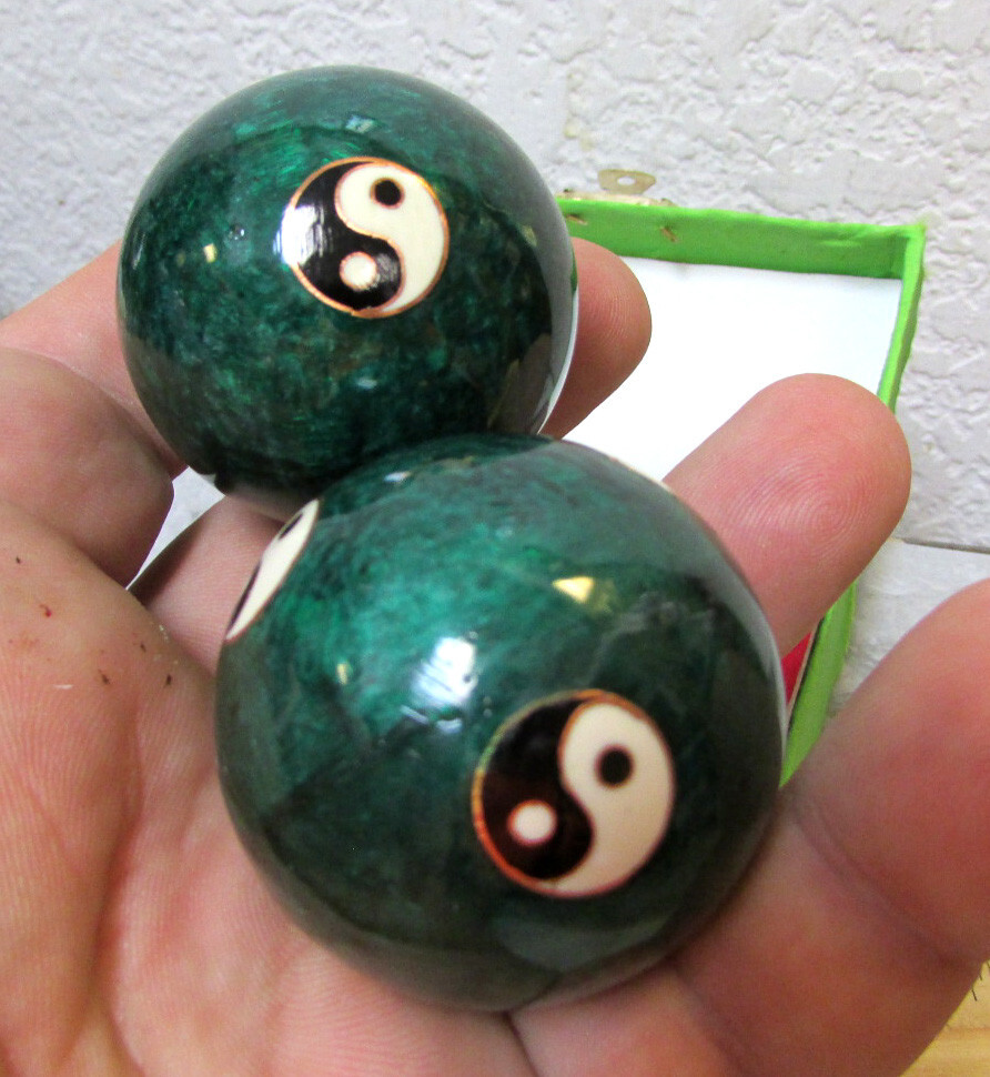 vintage baoding balls yin yang symbols w/ original box, fun decor items