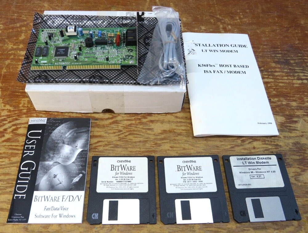 vintage PC ActionTec WIN Modem LT - K56Flex Host Based ISA FAX/Modem Win 95