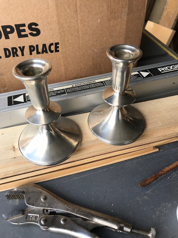 Pair Antiques sterling silver weighted candlesticks 3.75 x 5