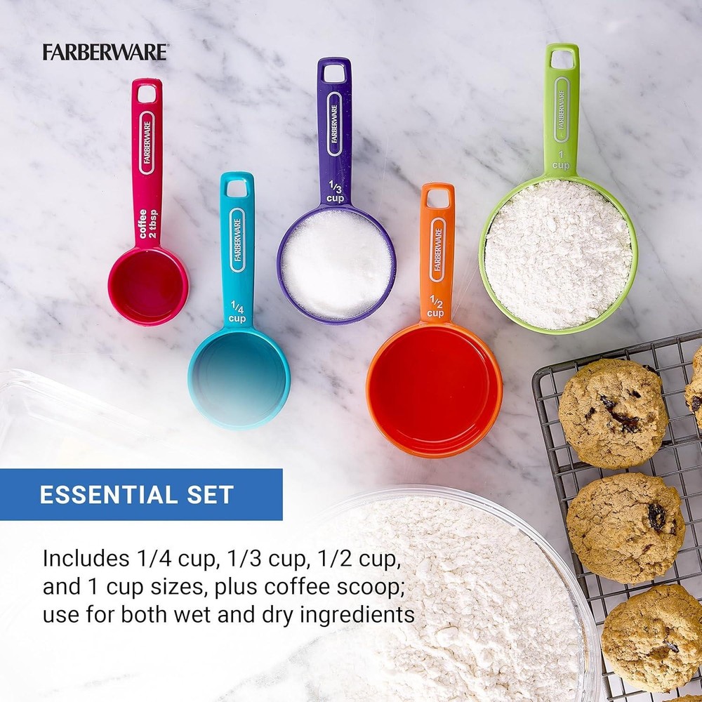 Professional 5-piece Measuring Cup Set with Coffee Scoop Durable Plastic Kitchen
