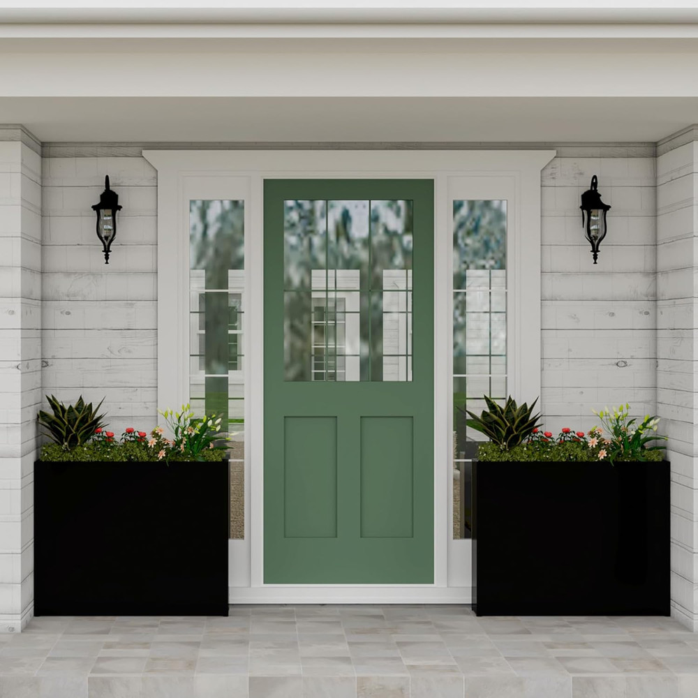 Durable 38" Black Galvanized Steel Planter Box - Easy Assembly & Adjustable Feet