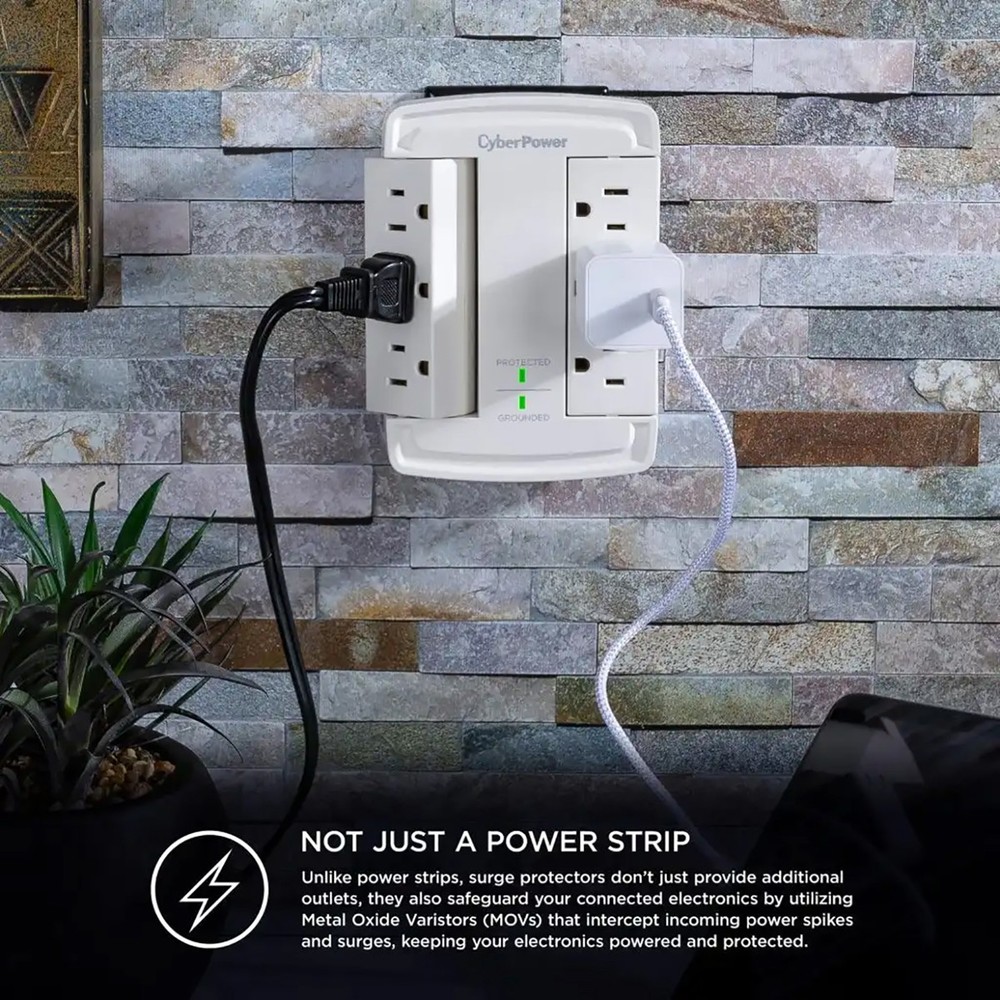 CyberPower CSB6WS 6-Outlet Essential Wall-Tap Surge Protector, White