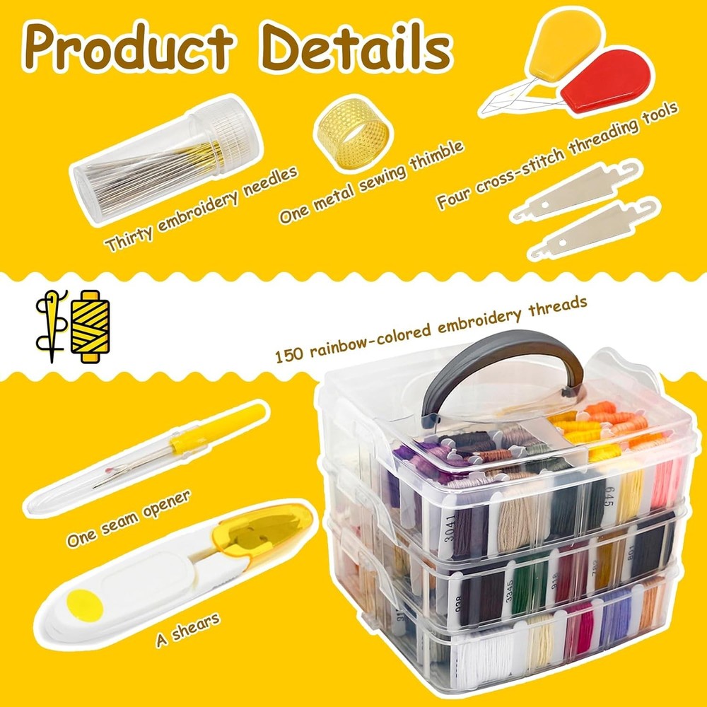 187Pcs Embroidery Floss Polyester Cross-Stitch Thread Kit with Tailoring Tools 1