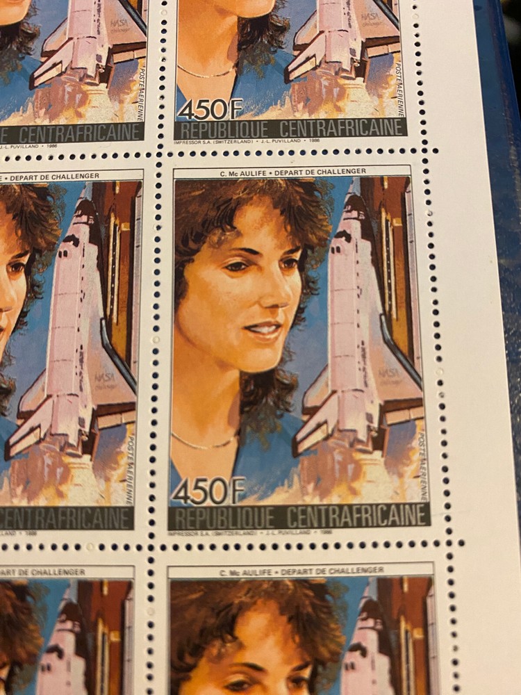 Christa McAuliffe Challenger Space Shuttle Error Postage Stamps Sheet Africa