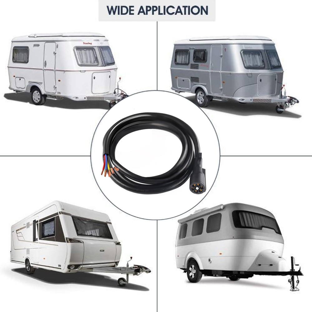 8 Feet 7 Way RV Trailer Plug Light Connector Trailer Cord 7Pin Wiring Harness
