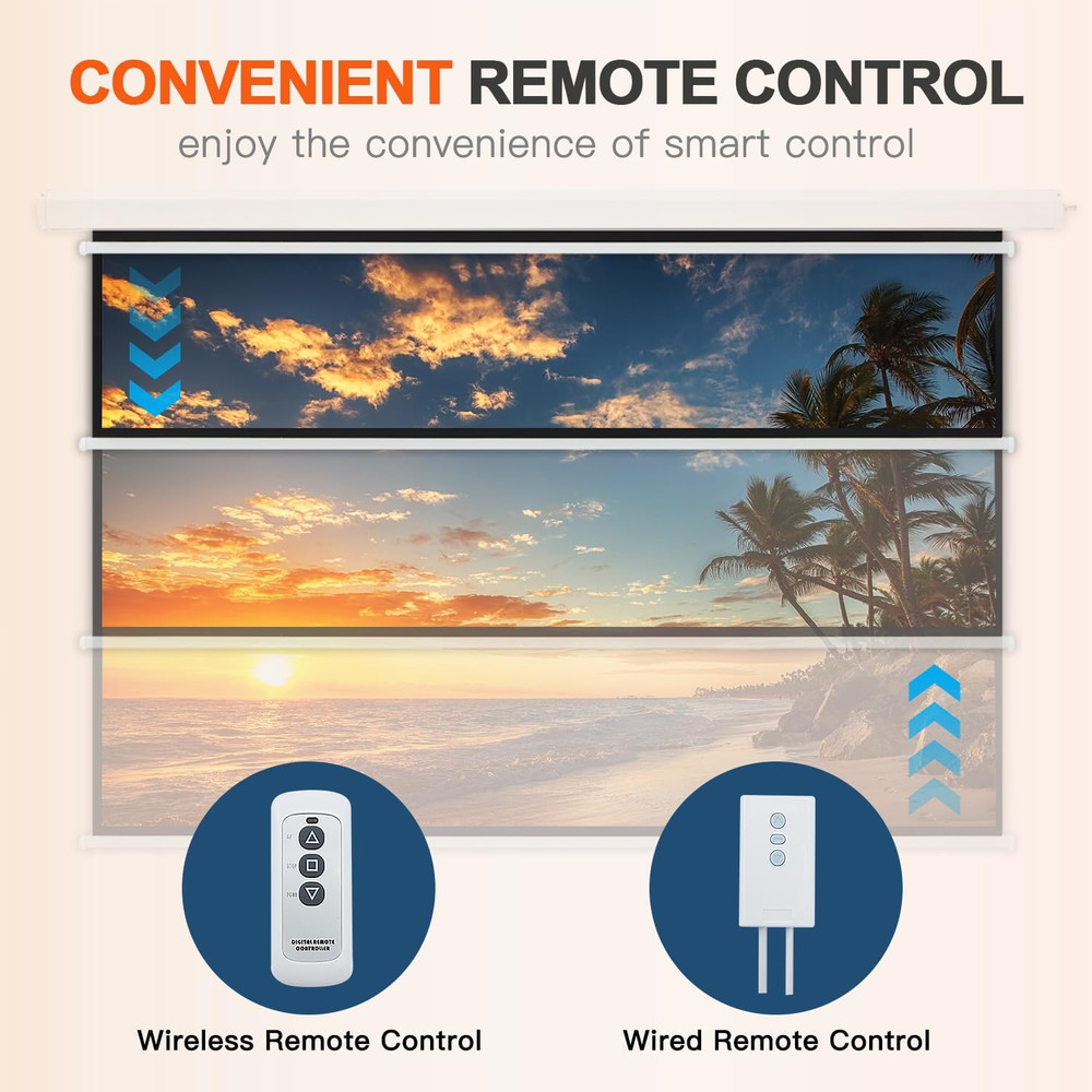 150" Projector Screen Motorized 16:9 4K HD Pull down Retractable Screen