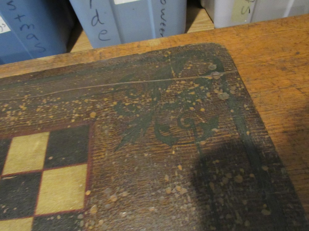 ANTIQUE ORIGINAL 1800's FOLDING CHESS CHECKERBOARD TABLE SOLID PLANK TOP