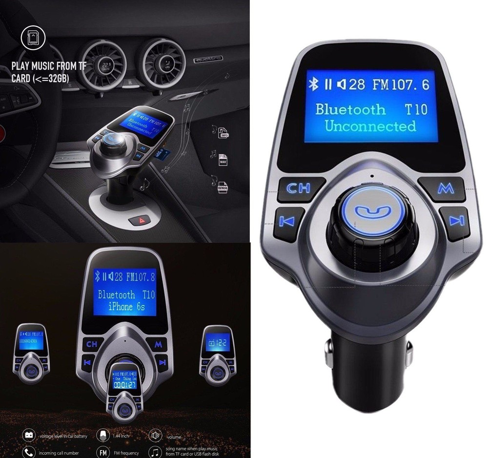 Car Battery Indicator Bluetooth Wireless FM transmitter Modulator for iPhone US