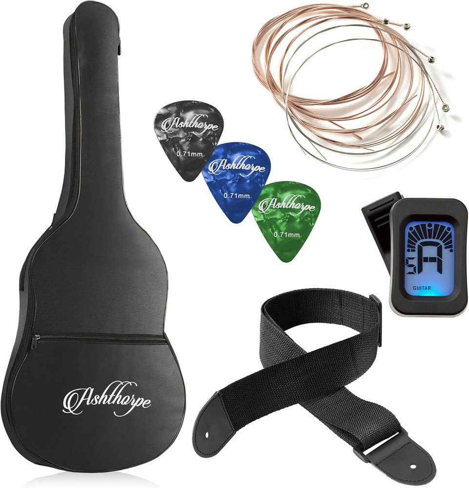 Ashthorpe 30-Inch Beginner Acoustic Guitar Package (Black), Basic Starter Kit W/