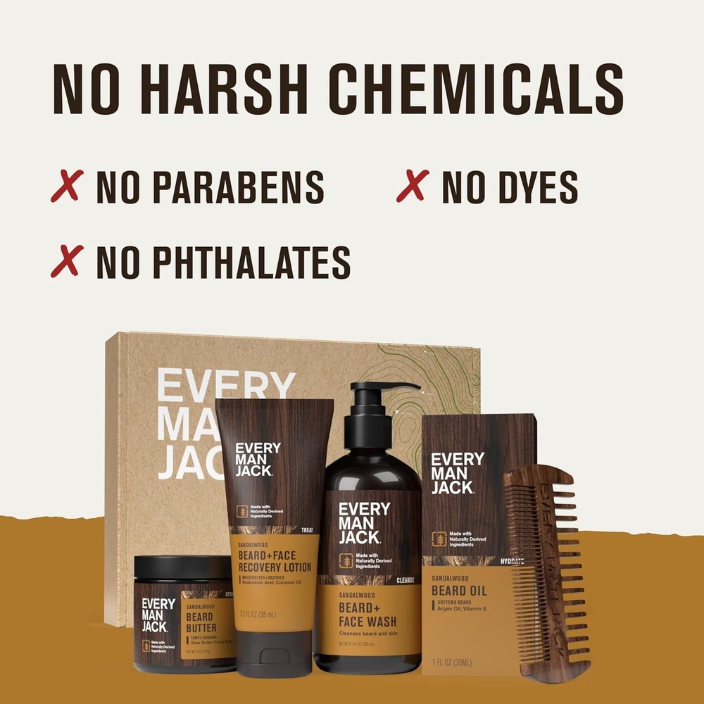 Every Man Jack Beard Essentials Gift Set for Men – Complete Routine with 5