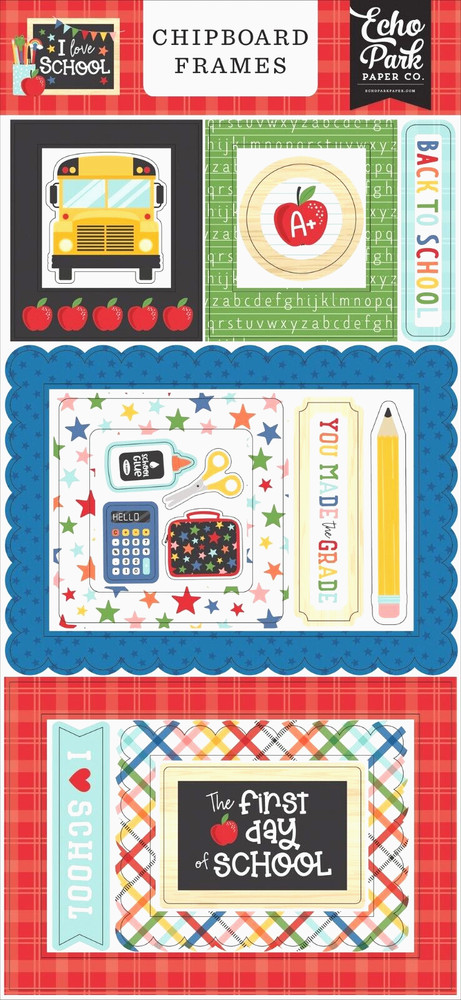 Classroom Teacher Bus First Day Student Echo Park I Love School Chipboard Frames