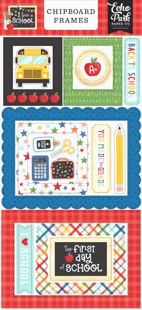 Classroom Teacher Bus First Day Student Echo Park I Love School Chipboard Frames
