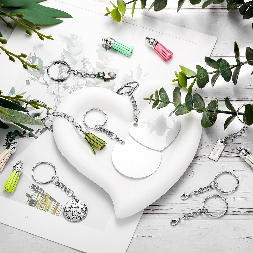 Sasylvia 100 Pcs Keychain Rings with Chain Key Making Kit Silver