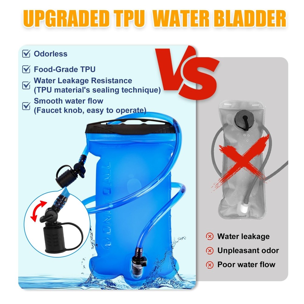 Hydration Backpack 22L, Hiking Backpack with 2L Leakproof Bladder, Sewn-in Ra...