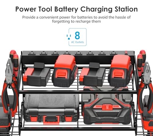 Garage Tools Storage with Charging Station. Power Tool Battery Small 2 Layer