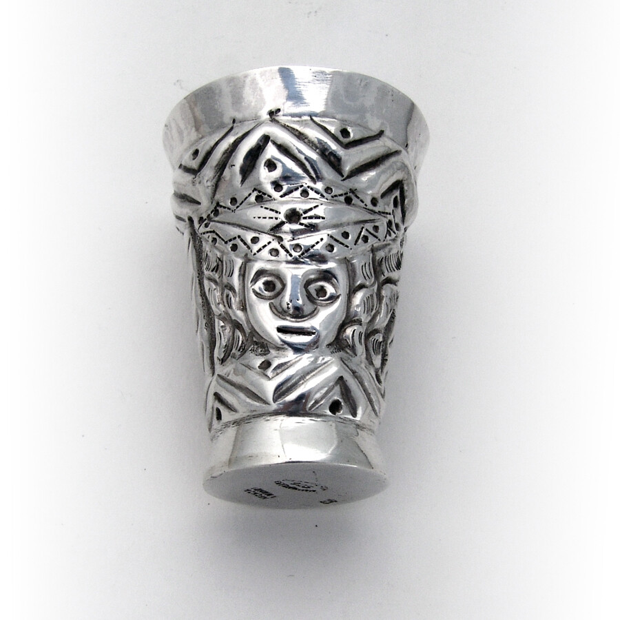 Peruvian Silver Large Beaker Shots Set Repousse Patterns 1930