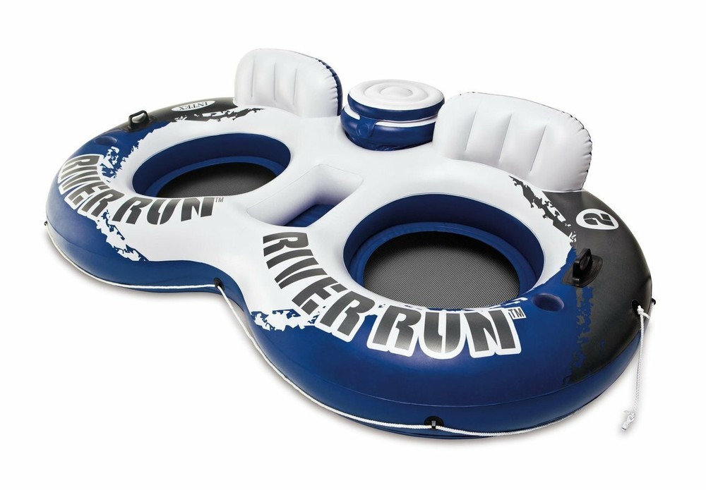 Intex River Run II Float Blue Two person Two 2 cup holder Backrest Cooler Tray