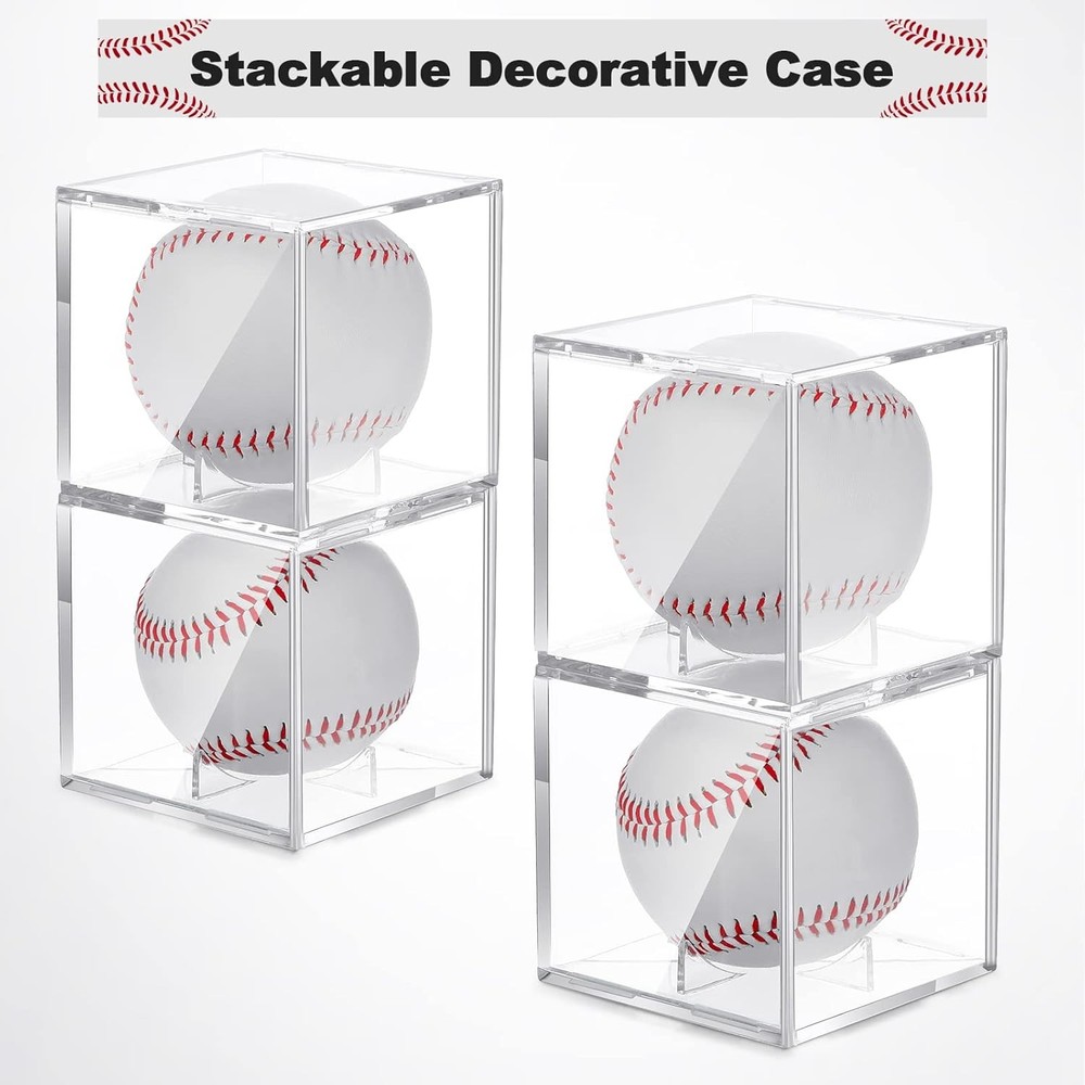 18 Pcs Baseball Display Case, Clear UV Protected Ball Holder Square