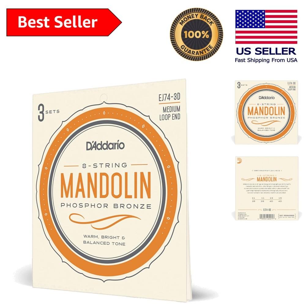 Phosphor Bronze Mandolin Strings, EJ74-3D, Medium Gauge 11-40, 3 Pack