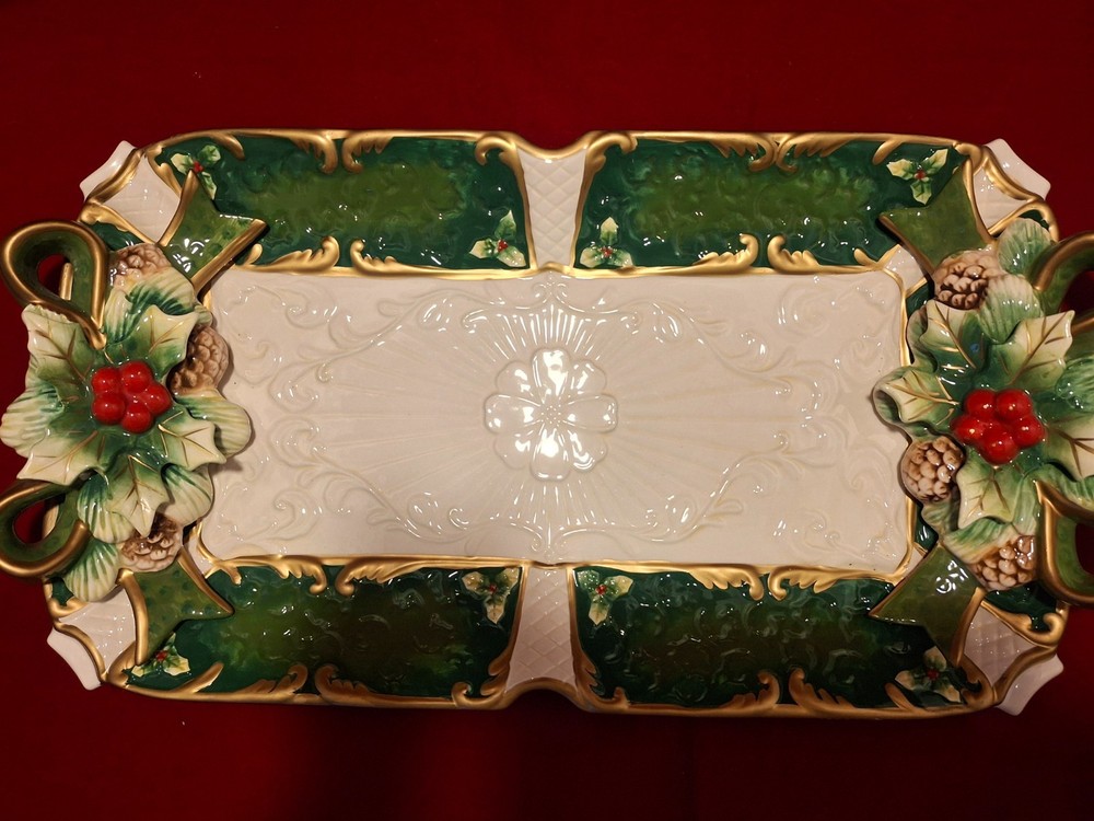 Large Opulence Holiday Holly Tray Platter