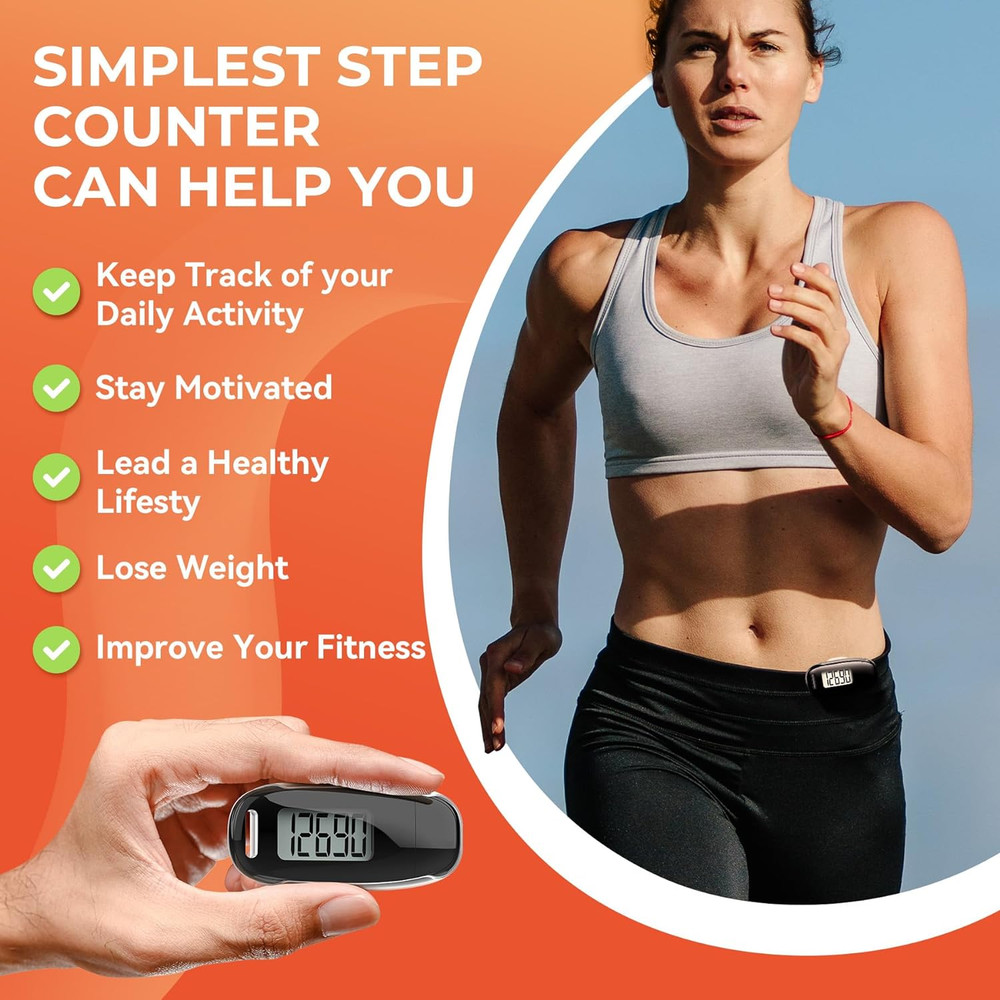 3D Pedometer for Walking, Simple Walking Step Counter with Removable Clip and St